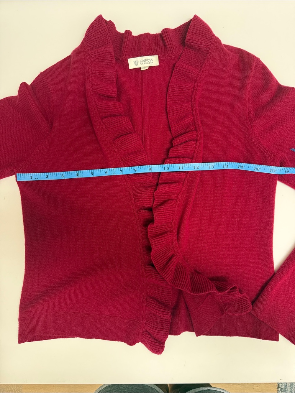 Cashmere Ruffled Open-Front Red Women's Sweater - Picture 7 of 7